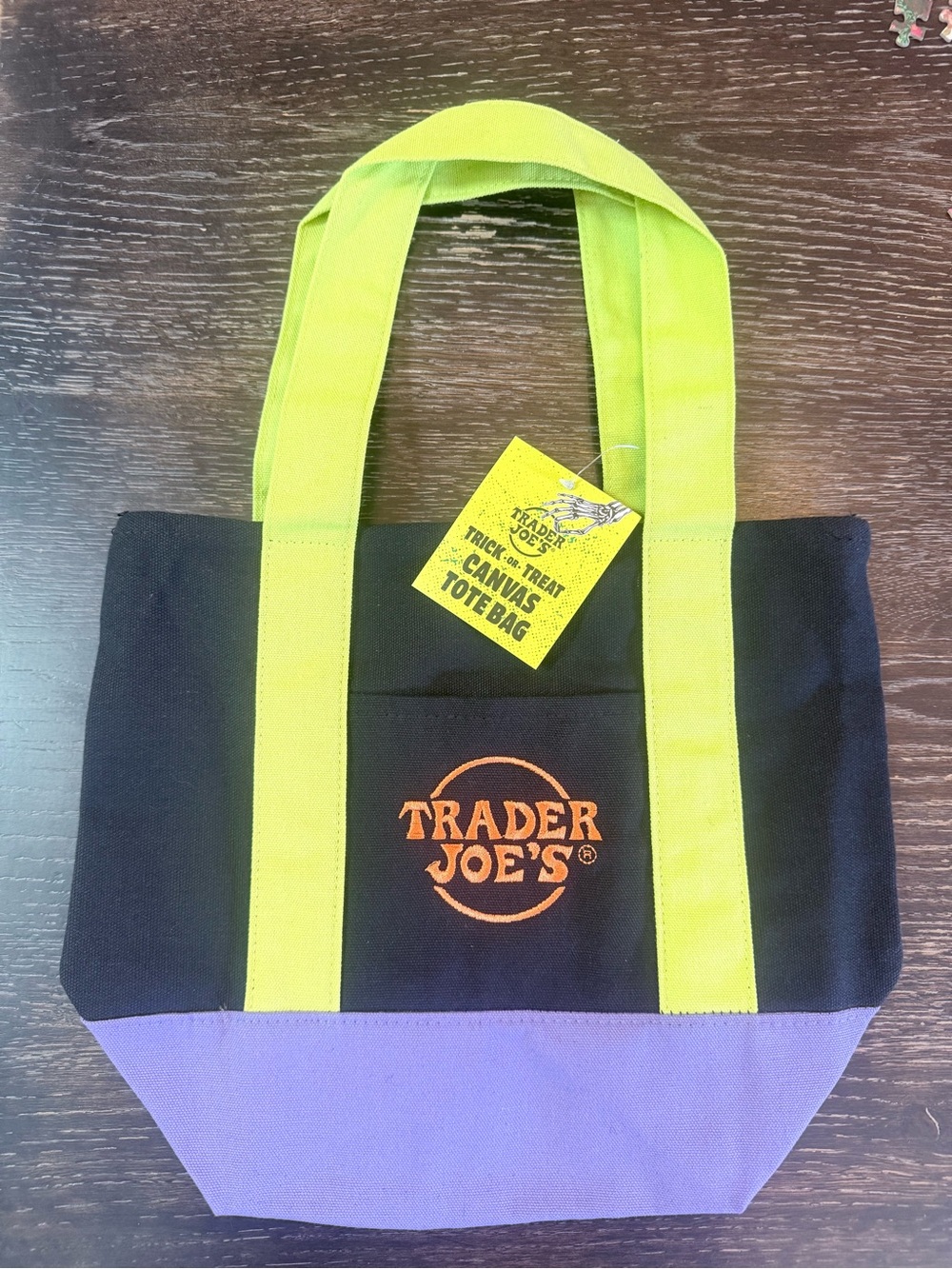 Trader Joe’s-2026 Trick-or-Treat Mini Canvas Tote-Black/Lime Green/Purple-NWT